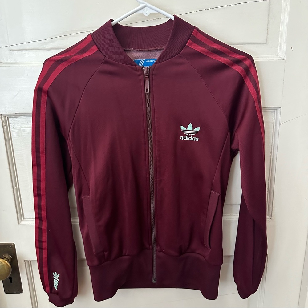 Vintage Adidas End to End Siloette Track Jacket Maroon Burgundy Lime Green ZipUp